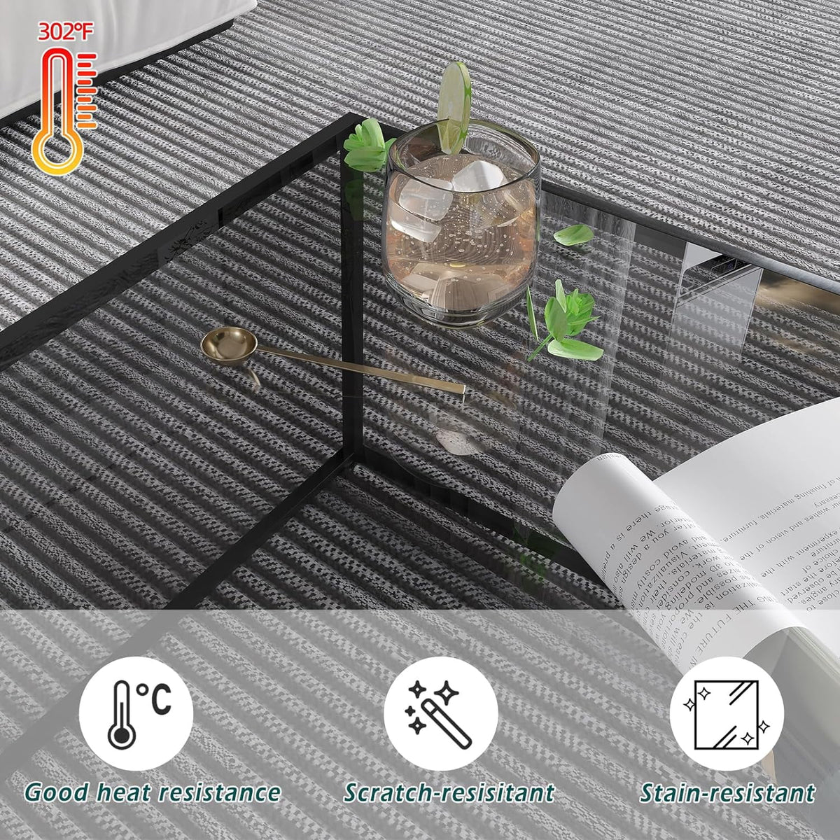 Square Glass Coffee Tables 26.7 x 26.7 x 15.7 Inches Gray Black E7737
