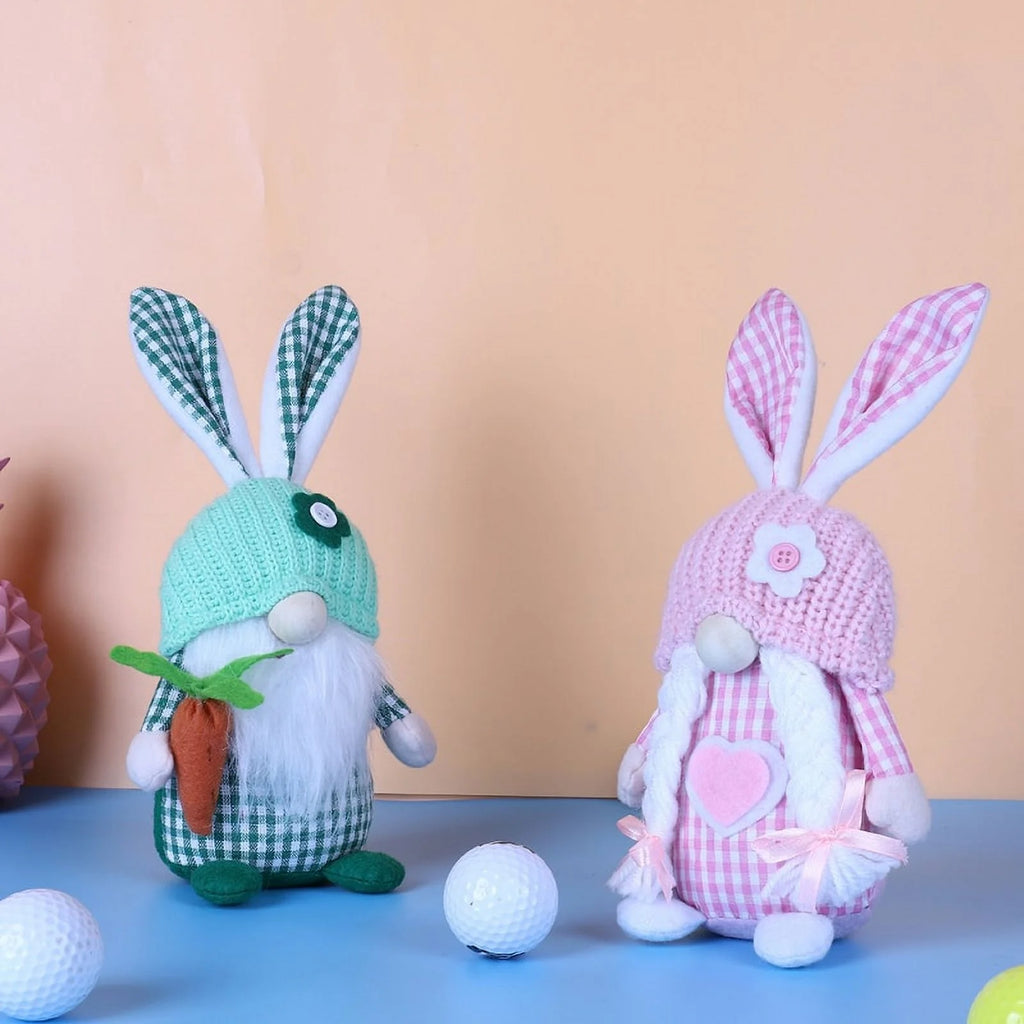 2pcs Spring Easter Gnome Plush Bunny with Flower X3609