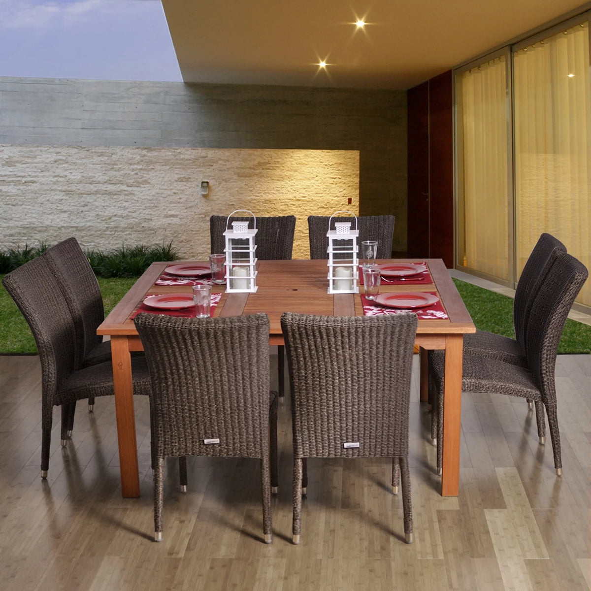 9-Piece Solid Wood Wicker Patio Dining R983