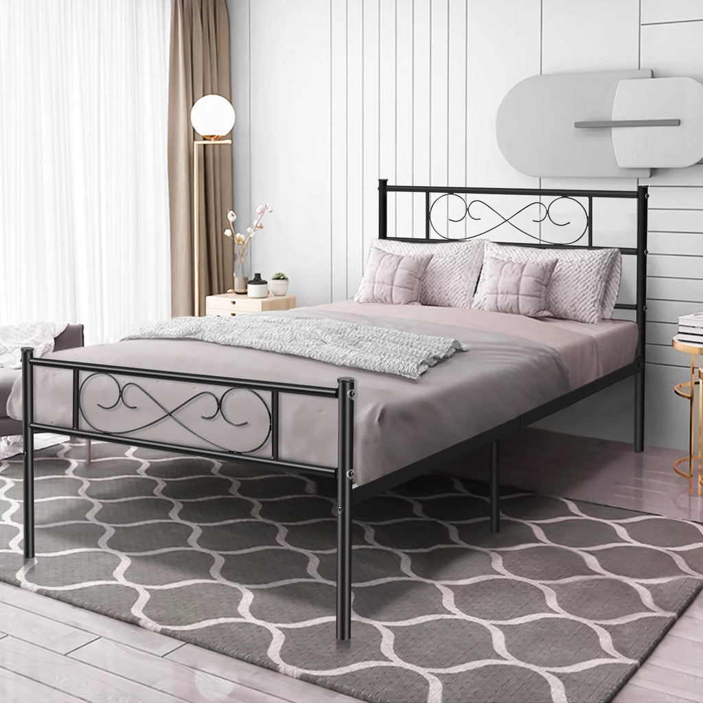 White 12 inch Twin Size Metal Platform Bed Frame with Headboard G7718