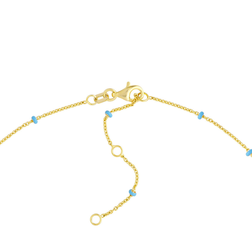 14K Yellow Gold Turquoise Station Beads Nameplate Pendant Necklace R359155