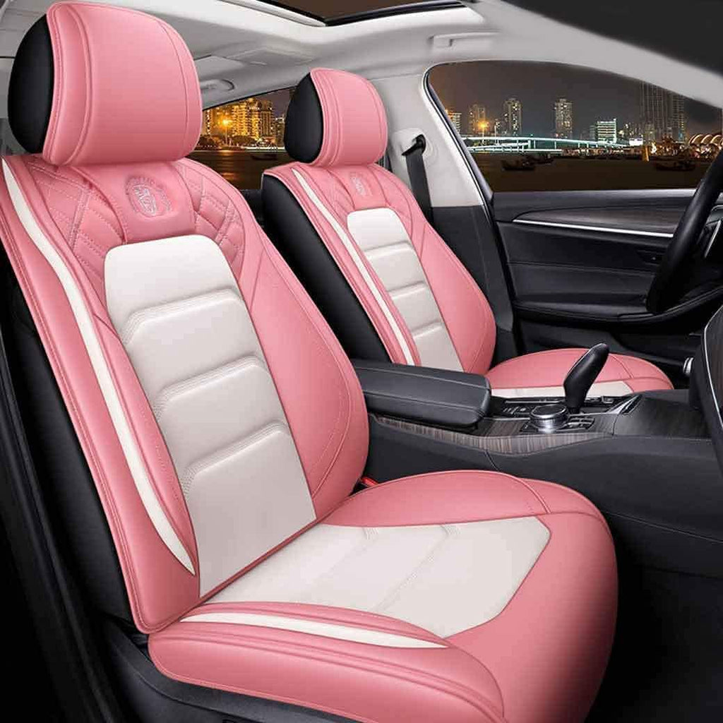 Black - Red Leather Car Seat Covers 5 Seats Full Set D6038