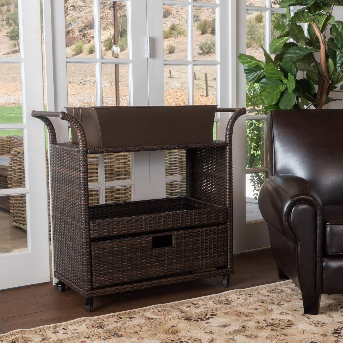 Indoor Wicker Bar Cart B547985