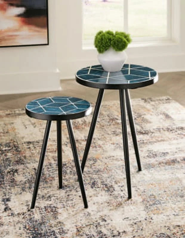 Teal Accent Table Set of 2 Q918