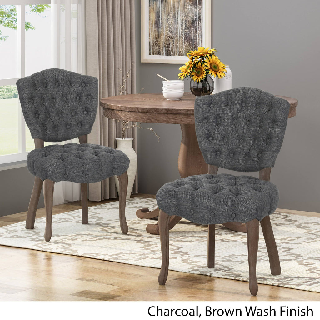 Tufted Dining Chair with Cabriole Legs Set of 2 Light Gray Y29572