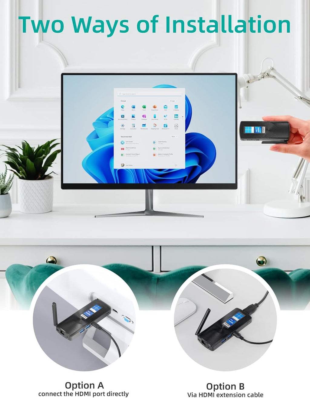 Mini PC Stick Fanless Windows 11 Pro Celeron N4020 4GB 128GB Small Computer Z300483
