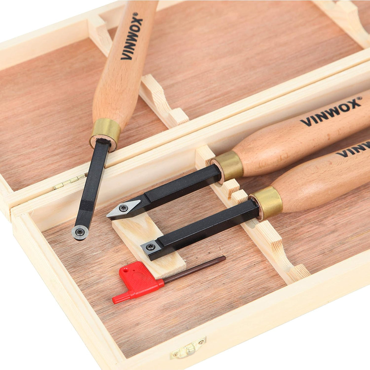 HSS Wood Lathe Turning Tool Set, 6-1/4 Blades, 16-1/2 Total Length, Wooden Case X435