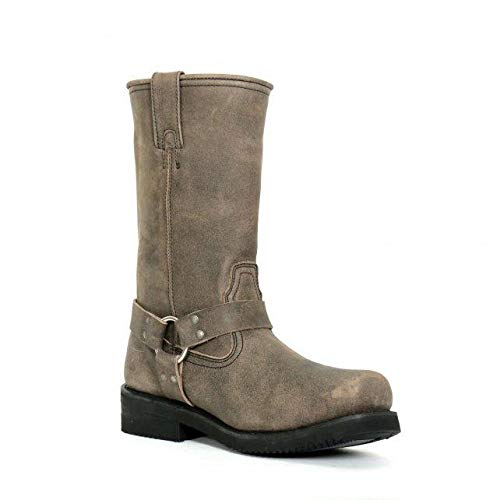 Stone Wash Brown 11-inch Tall Harness Leather Boots P288