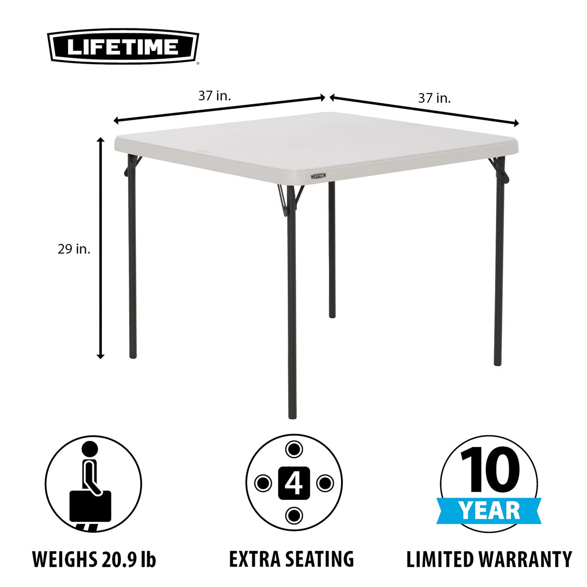 37 inch Square Folding Table White Granite N444
