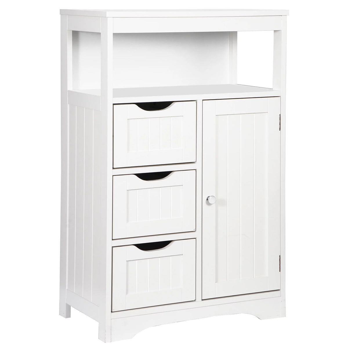 Bathroom Floor Cabinet MDF 1 Door 3 Drawers White J118