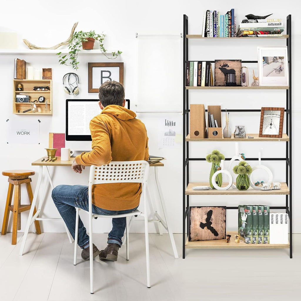 5-Tier Industrial Bookshelf with Metal Frame L280