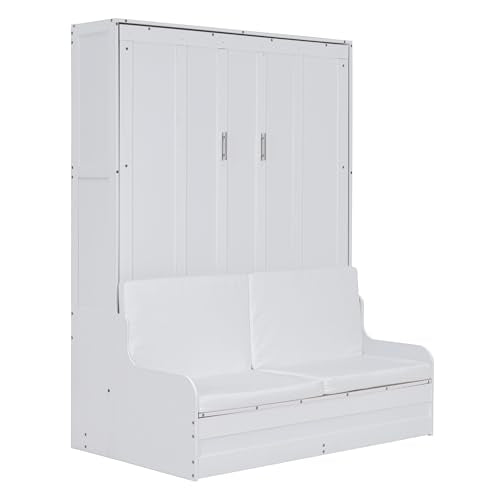 White Queen Size Wood Murphy Bed with Cushion Z75349