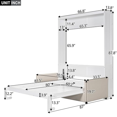 White Queen Size Wood Murphy Bed with Cushion Z75349
