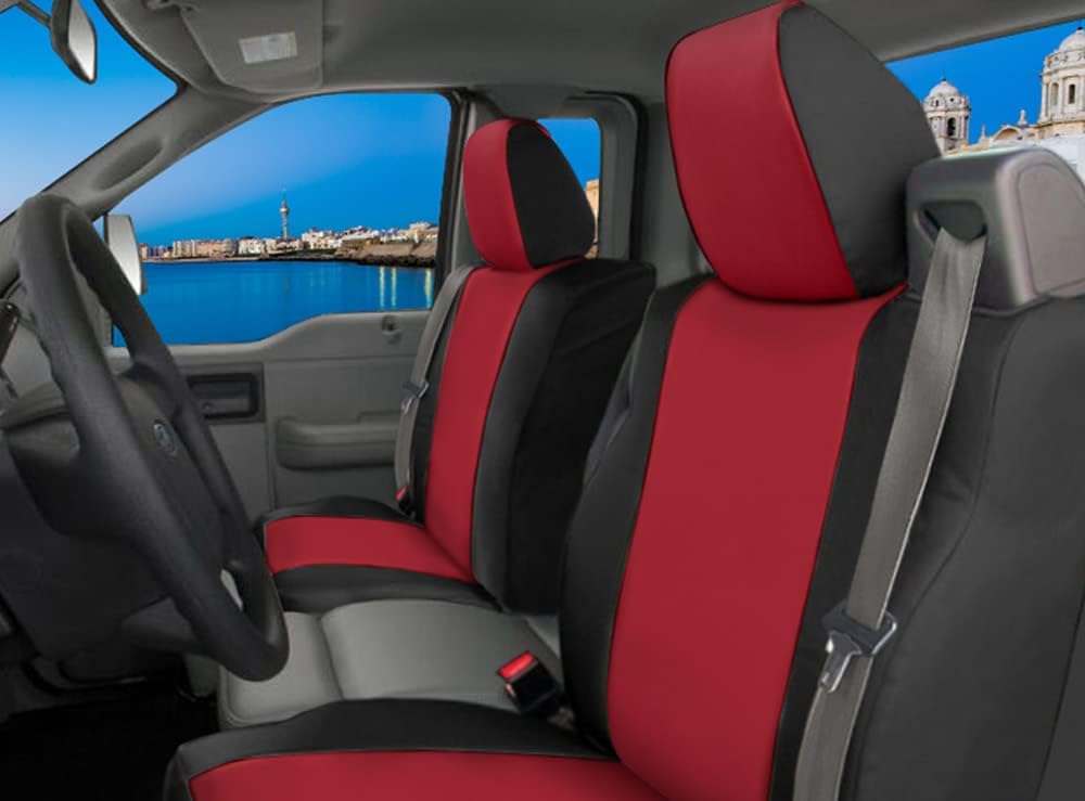 Red Rose & Black Neoprene Front Seat Covers for Ford F150 Pickup Truck K5183