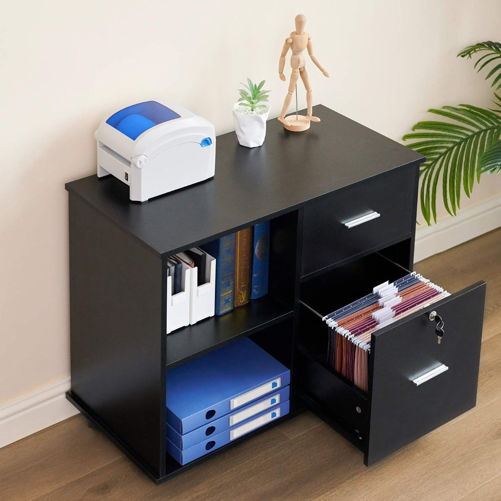 L Shaped Desk and File Cabinet with Open Storage Shelf I901379