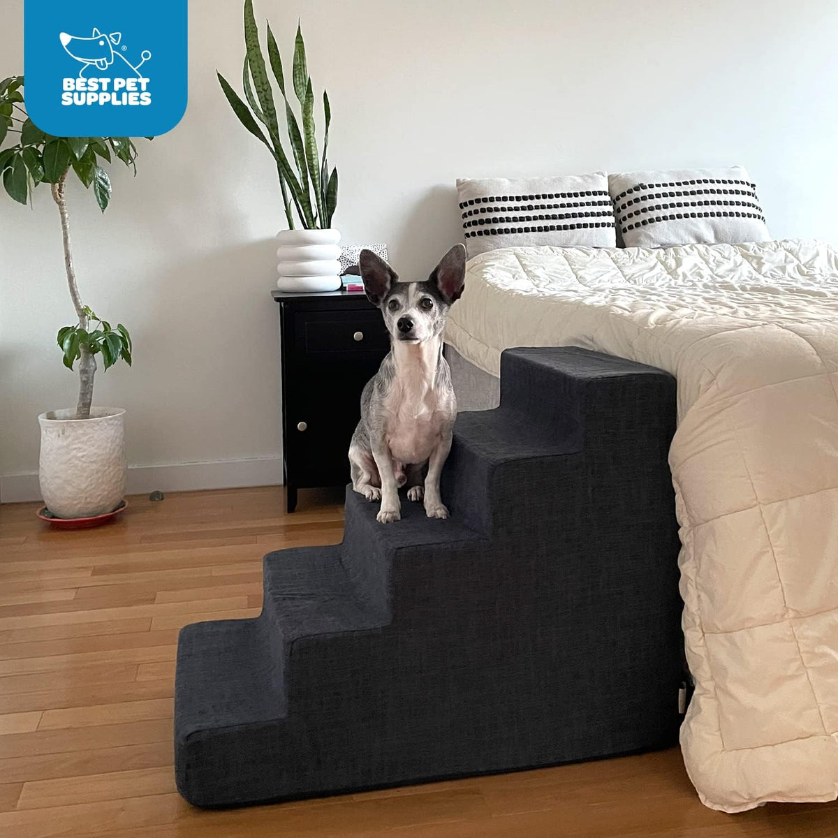 Gray Lattice Print 5-Step Pet Steps and Stairs with Foam, Pack of 2 H9217