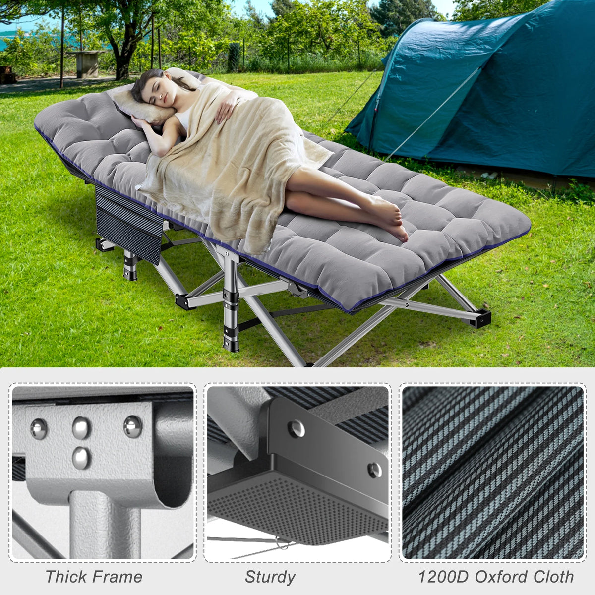 2 Pack Folding Camping Cot with Mattress and Carry Bag B44674