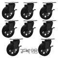 8 All Black Metal Swivel Plate Caster Wheels with Brake J193192