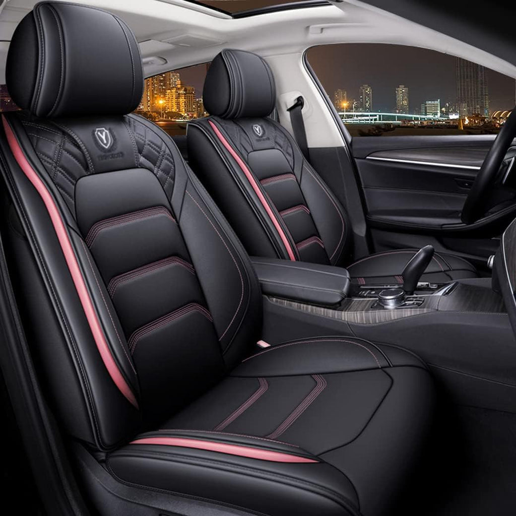 Black - Red Leather Car Seat Covers 5 Seats Full Set D6038