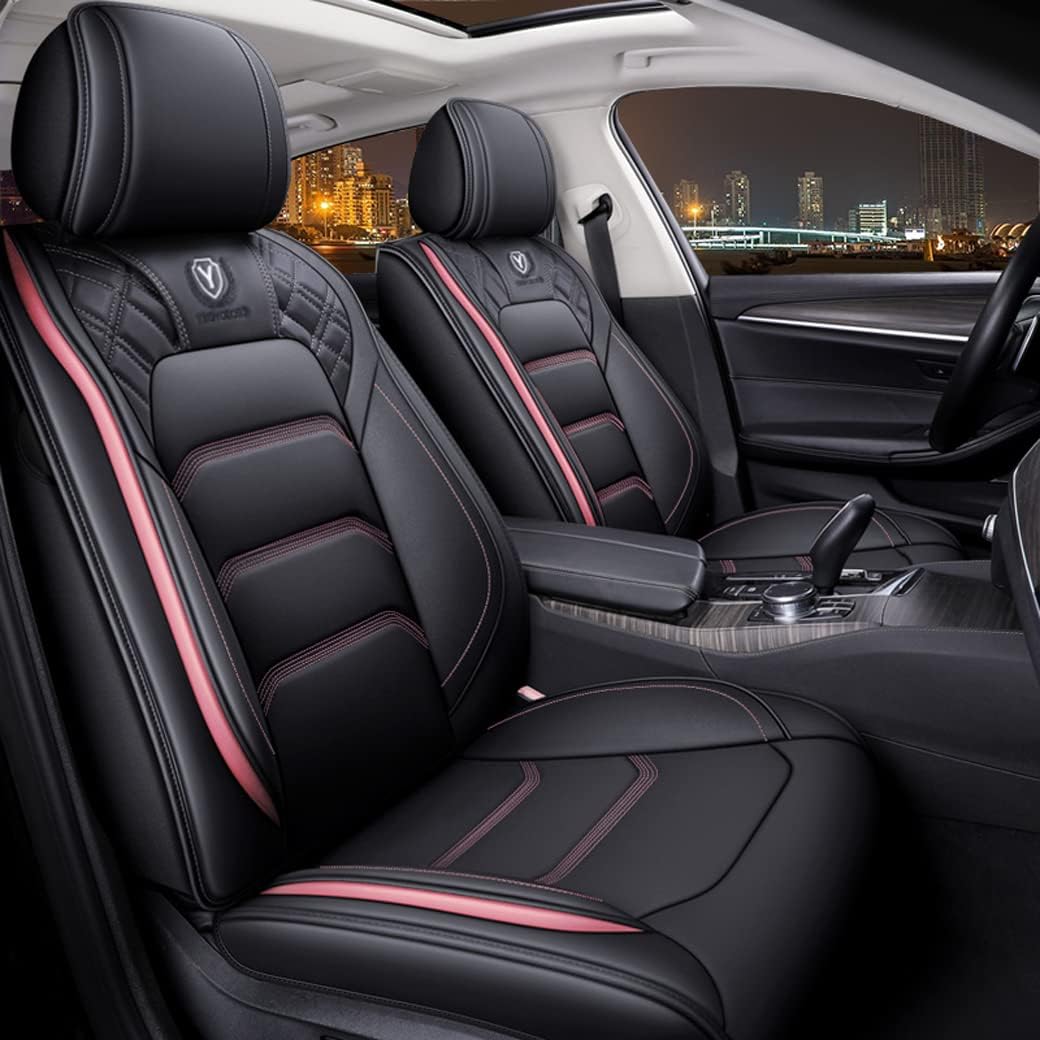 Black - Red Leather Car Seat Covers 5 Seats Full Set D6038