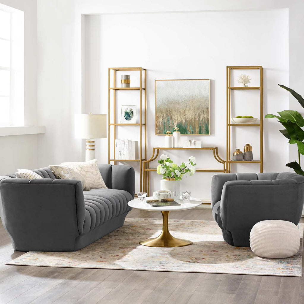 Gray Performance Velvet Sofa and Armchair Set A894