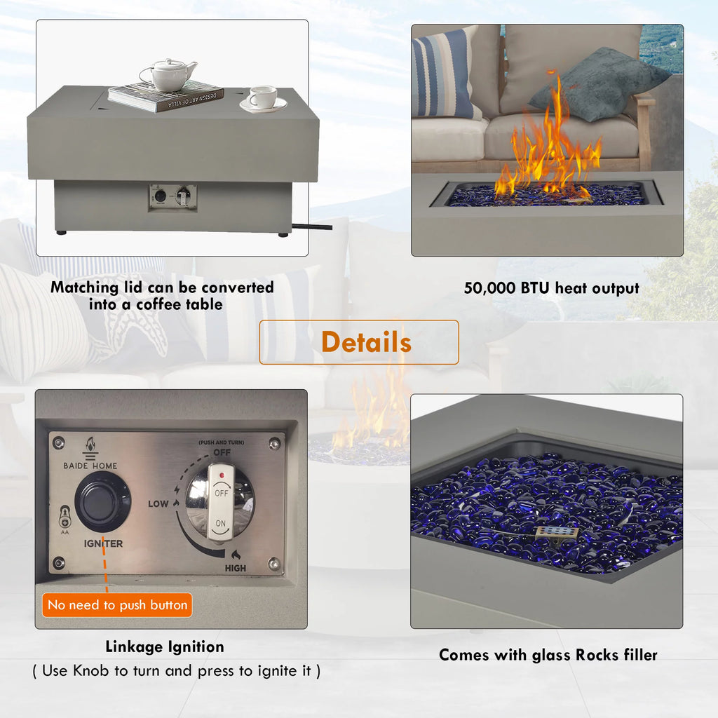 Round 50,000 BTU Gas Fire Pit Table with Lid J496997