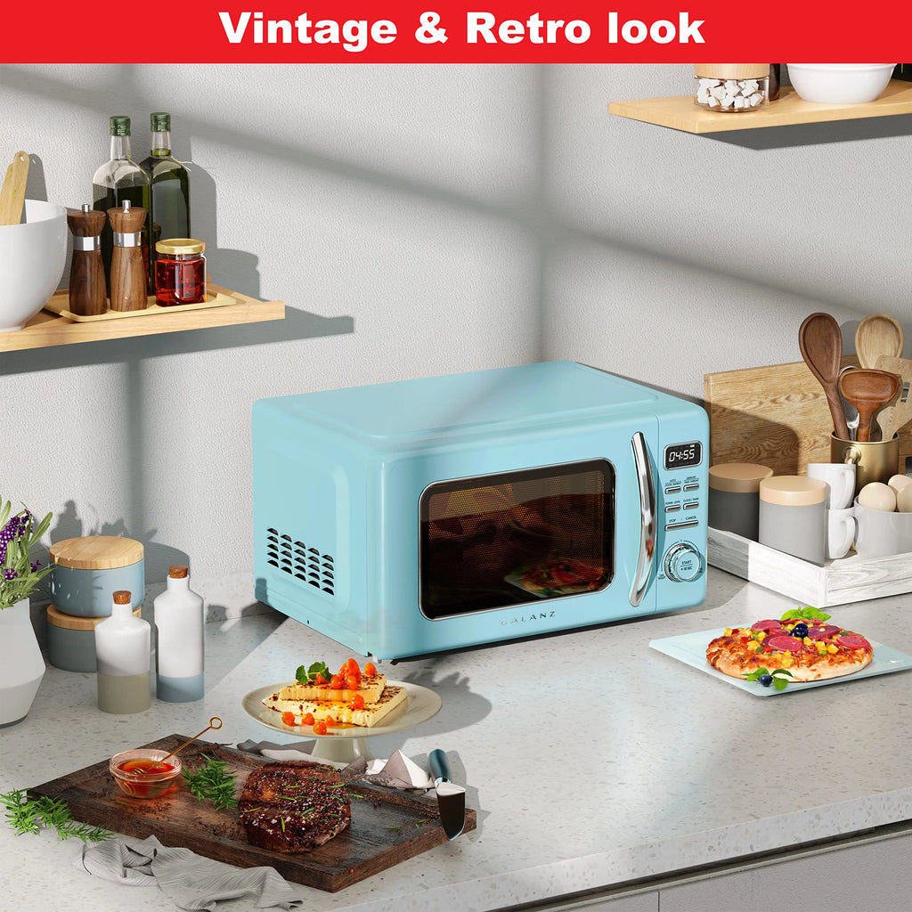 Blue 0.9 cu ft Retro Countertop Microwave Oven Y134359