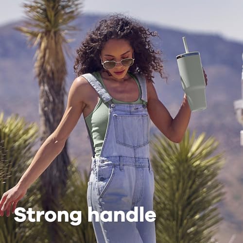 40 Oz Insulated Stainless Steel Travel Tumbler with Handle Lid and Straw L675906