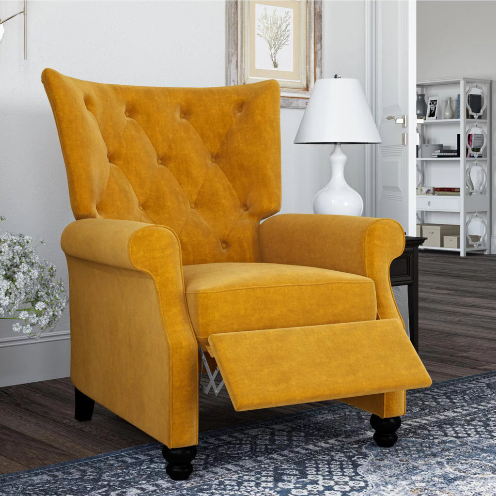 Navy Blue Velvet Push Back Recliner N365