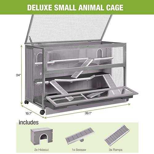 3 Levels Small Animal Cage with Chewing Toy, Food Bowl, Seesaw, Hideout and Plastic Tray U452