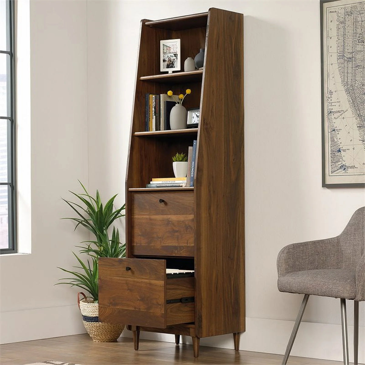 Grand Walnut 3-Shelf Narrow Bookcase J6175