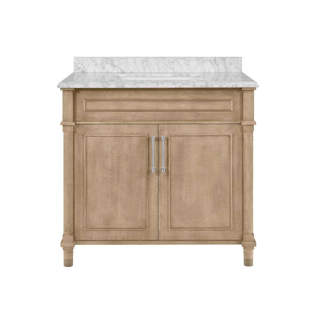 Antique Oak Bath Vanity with Carrara Marble Vanity Top in White G305