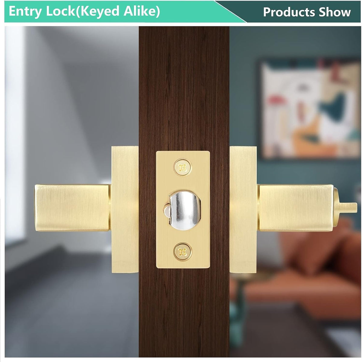 4 Pack Square Euro Style Door Leversets in Stain Brass Finish with Keys G349