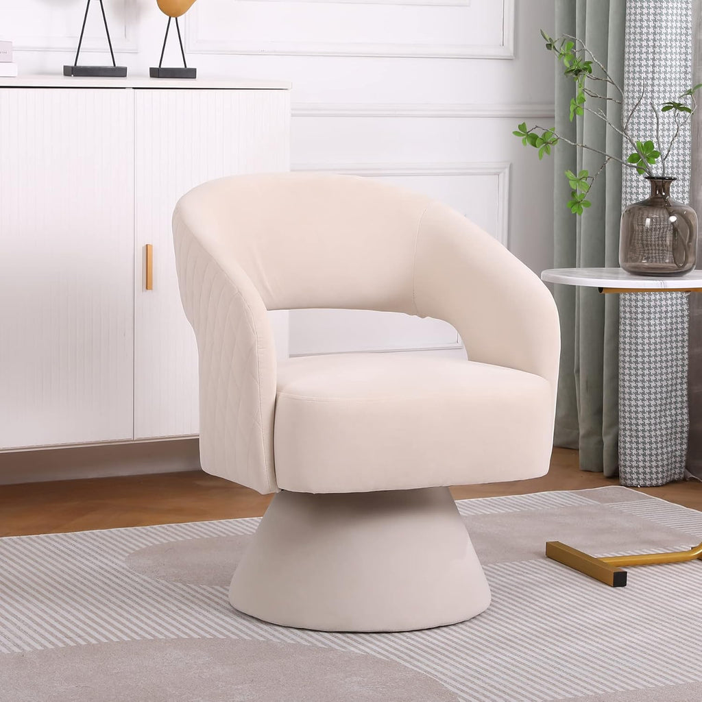 Beige Velvet Swivel Barrel Chair Set of 2 P2427