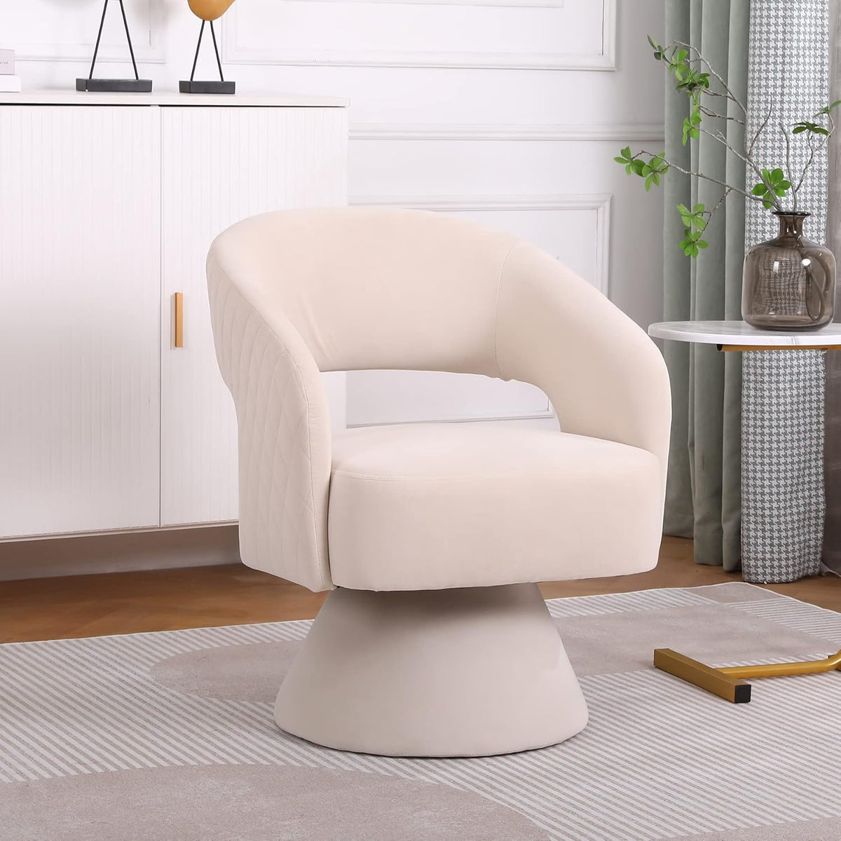 Beige Velvet Swivel Barrel Chair Set of 2 P2427