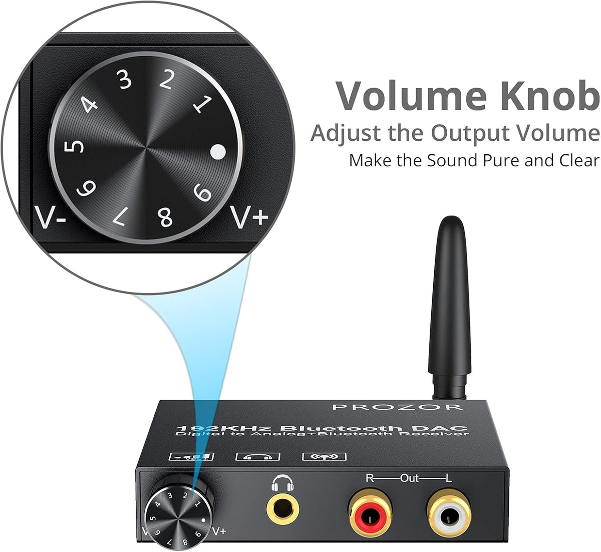 192kHz Digital to Analog Audio Converter with Bluetooth Receiver, Optical Coaxial to Stereo Analog RCA & 3.5mm T498