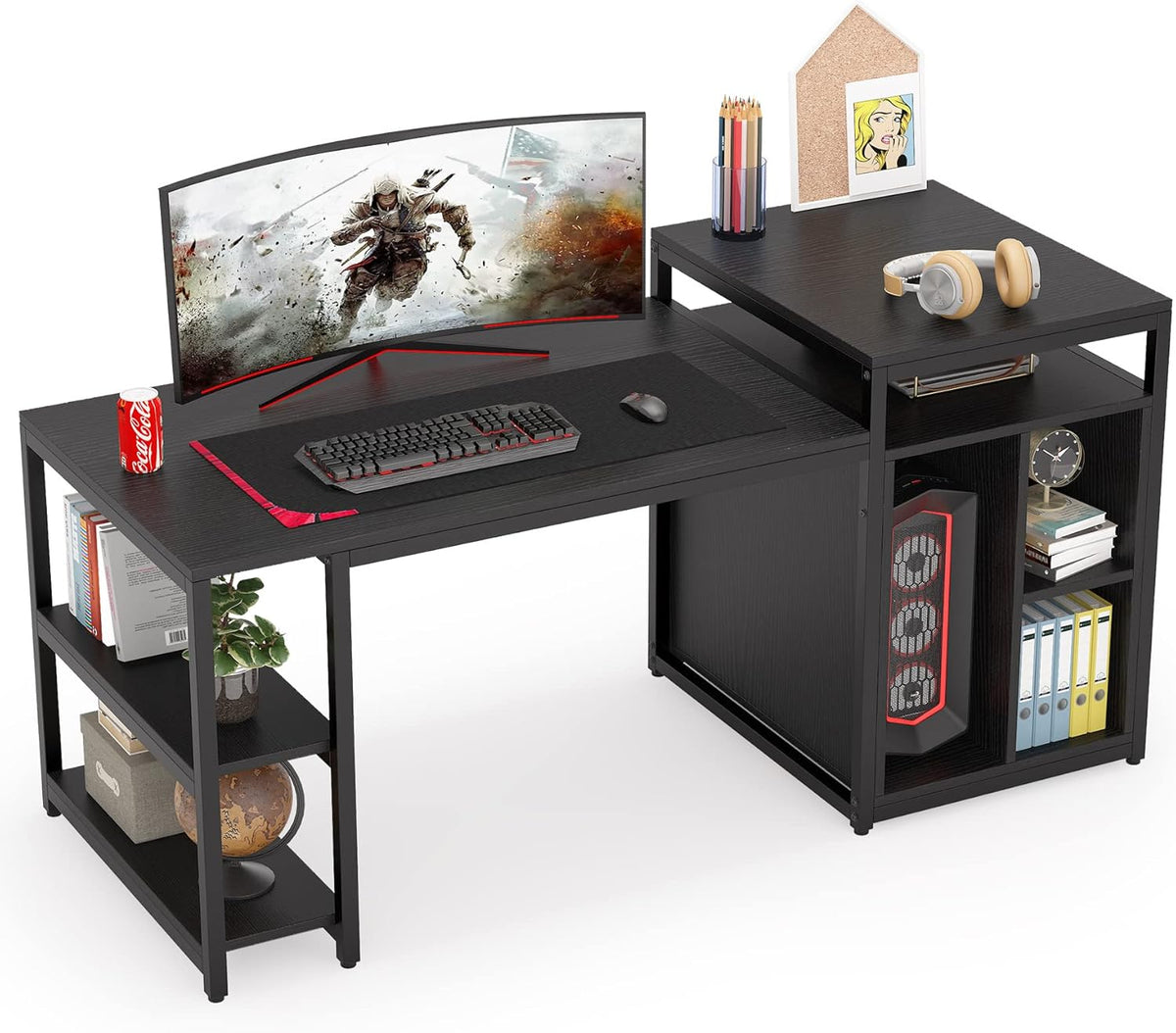 Extra Large Computer Desk with Storage Shelf and Printer Stand N1566