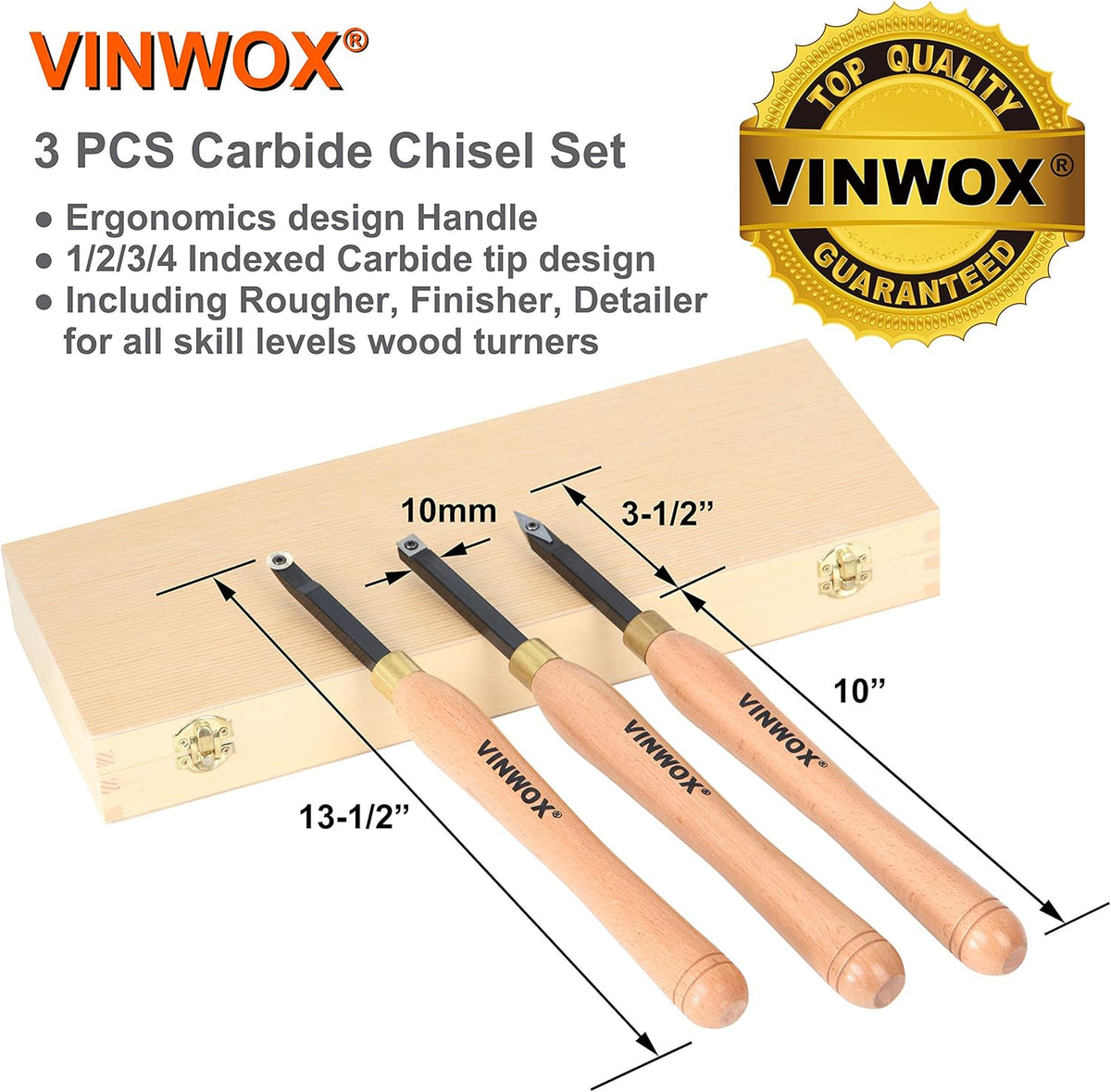 HSS Wood Lathe Turning Tool Set, 6-1/4 Blades, 16-1/2 Total Length, Wooden Case X435