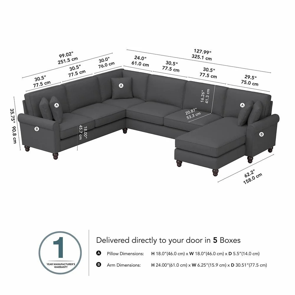 Charcoal Gray Herringbone U Shaped Couch with Chaise W793