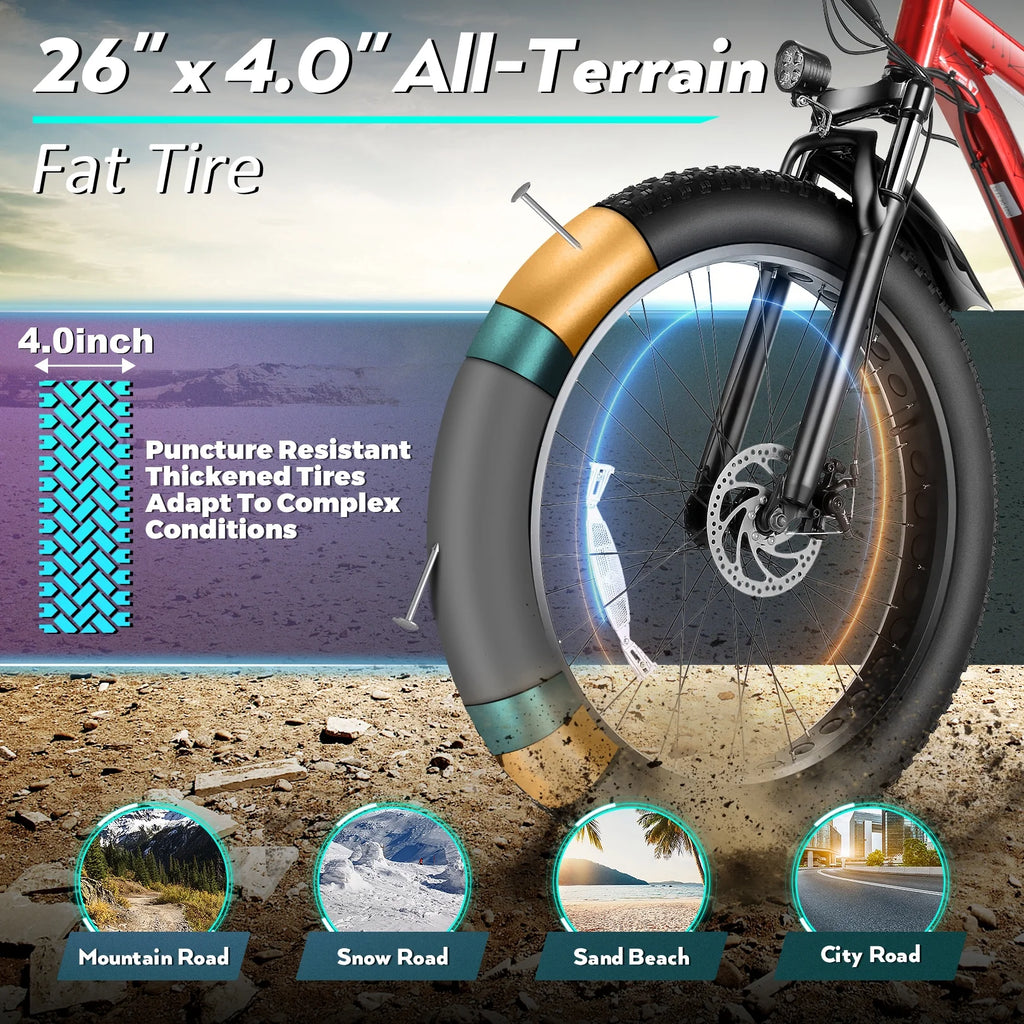 500W 26" Fat Tire Electric Mountain Bike F554