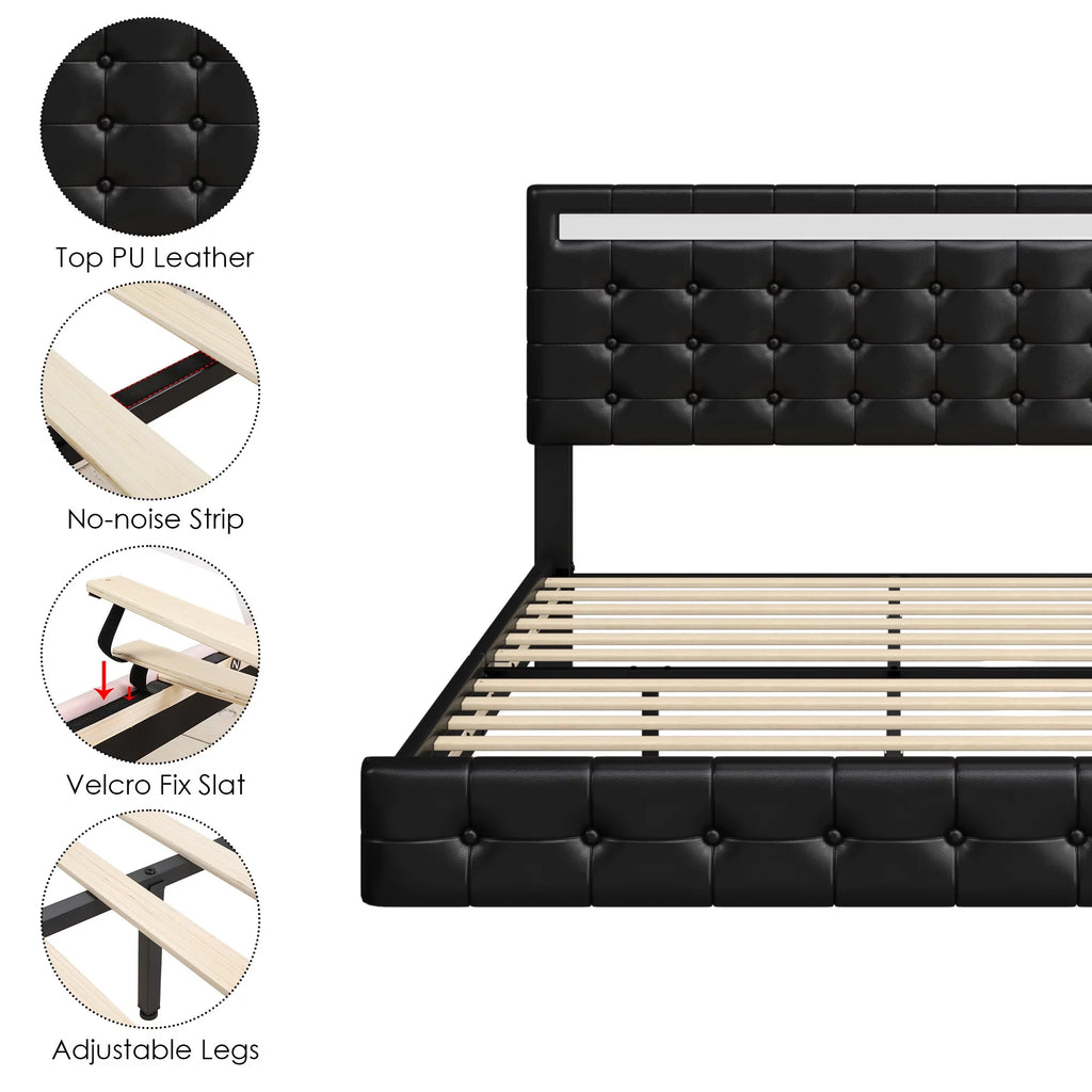 King LED Platform Bed with Under Bed Storage V260058