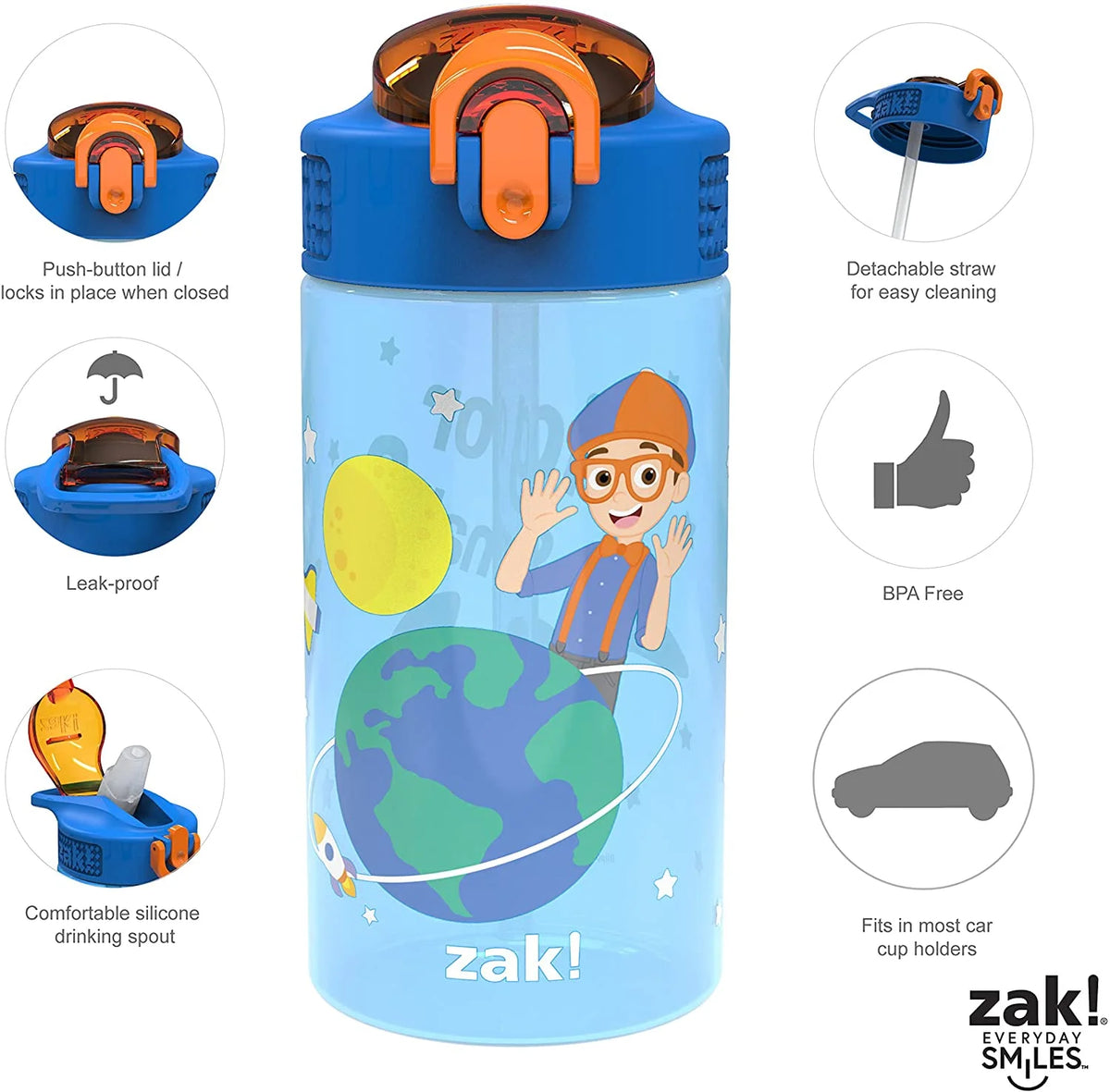 16 oz Pack of 2 Kids Water Bottle with Spout Cover and Carrying Loop L576366