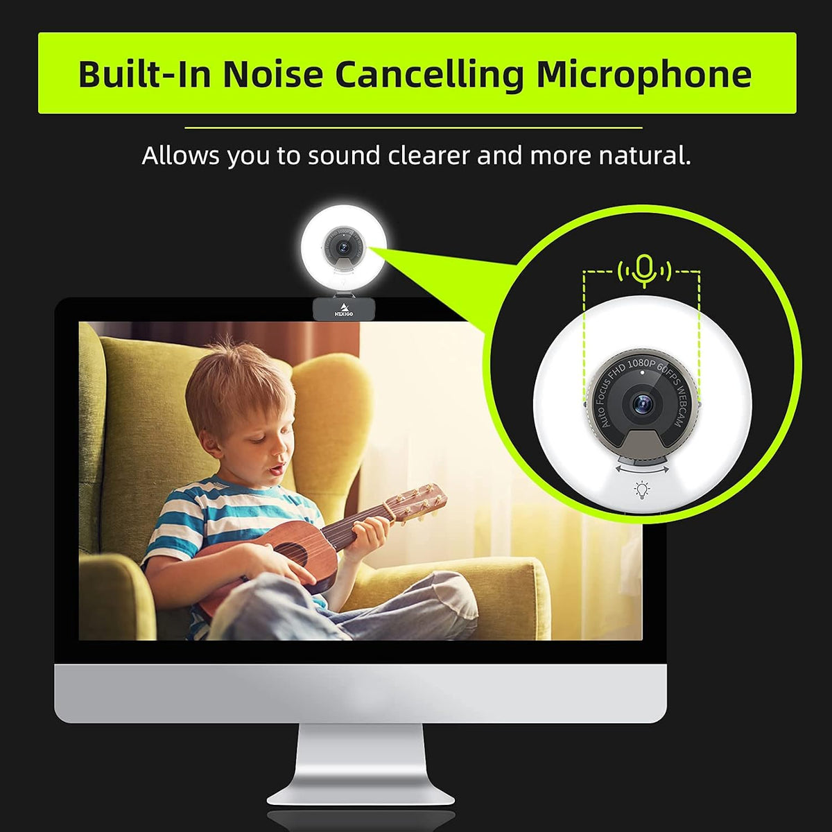 1080P 60FPS Webcam with Light, Fast AutoFocus, Built-in Privacy Cover, Dual Stereo Microphone Y600201