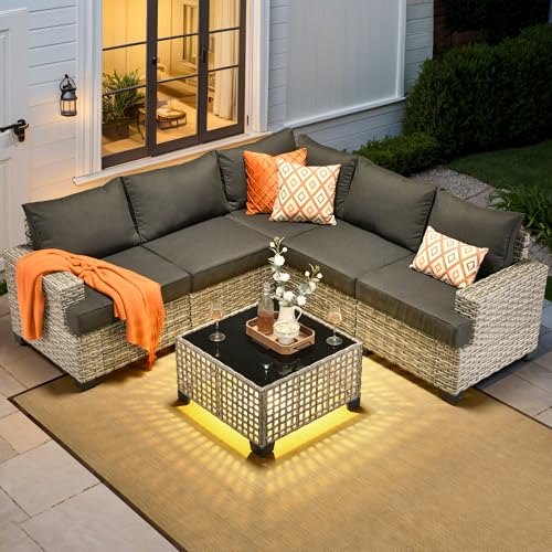 Navy Blue 7 Piece Rattan Wicker Patio Sectional Sofa Set R2625