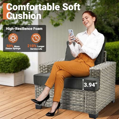 Navy Blue 7 Piece Rattan Wicker Patio Sectional Sofa Set R2625