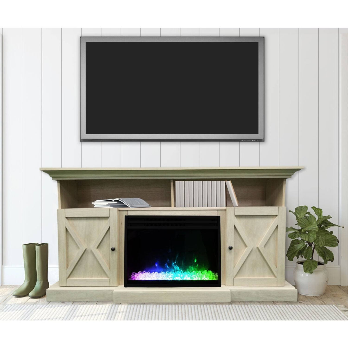 62-in. Electric Fireplace Mantel with Crystal Insert E49422