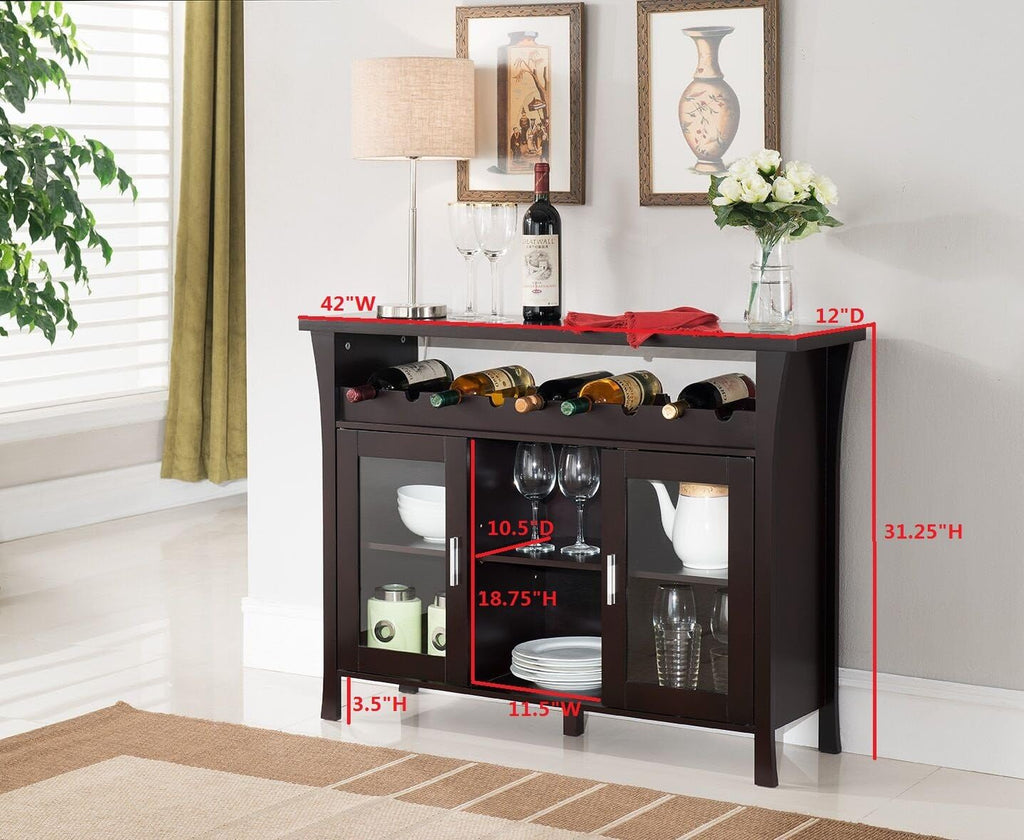 Espresso Wine Rack Buffet Server Console Table with Glass Doors Z36877