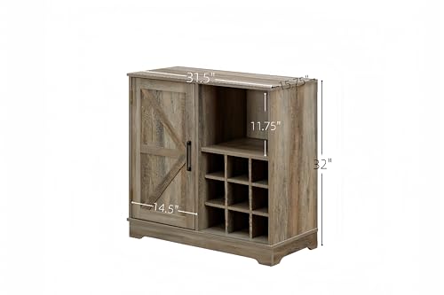 Gray Wash Farmhouse Coffee Bar Cabinet with Drawer and Sliding Barn Door M986682