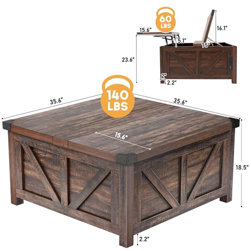 Brown Wood Lift Top Coffee Table with Storage and USB Port S69093