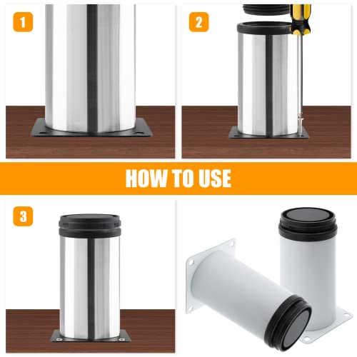 Pack of 4 White Adjustable Stainless Steel Furniture Leg H25676